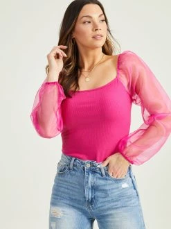 Flash Sale ???? Altar'D State Bella Puff Sleeve Bodysuit ???? -Altar'd State - shop 001926 QYDK4046A MZR FUCHSIA 02