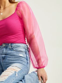 Flash Sale ???? Altar'D State Bella Puff Sleeve Bodysuit ???? -Altar'd State - shop 001926 QYDK4046A MZR FUCHSIA 03